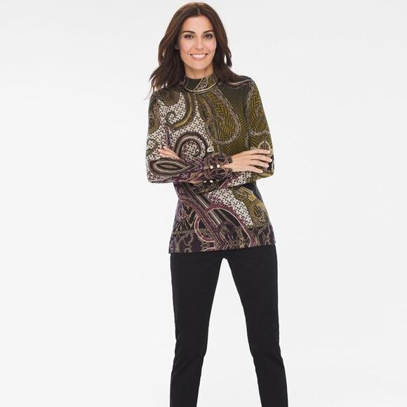 CHICO'S Mixed Neutral Paisley Mock Neck Sweater Perfect Layering Piece, NWOT - Picture 3 of 9